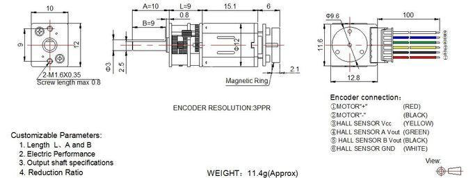 Electric Gear Motor 12v 6v 3v , 12mm N20 Gear Motor With 3 ppr / 12 cpr Encoder